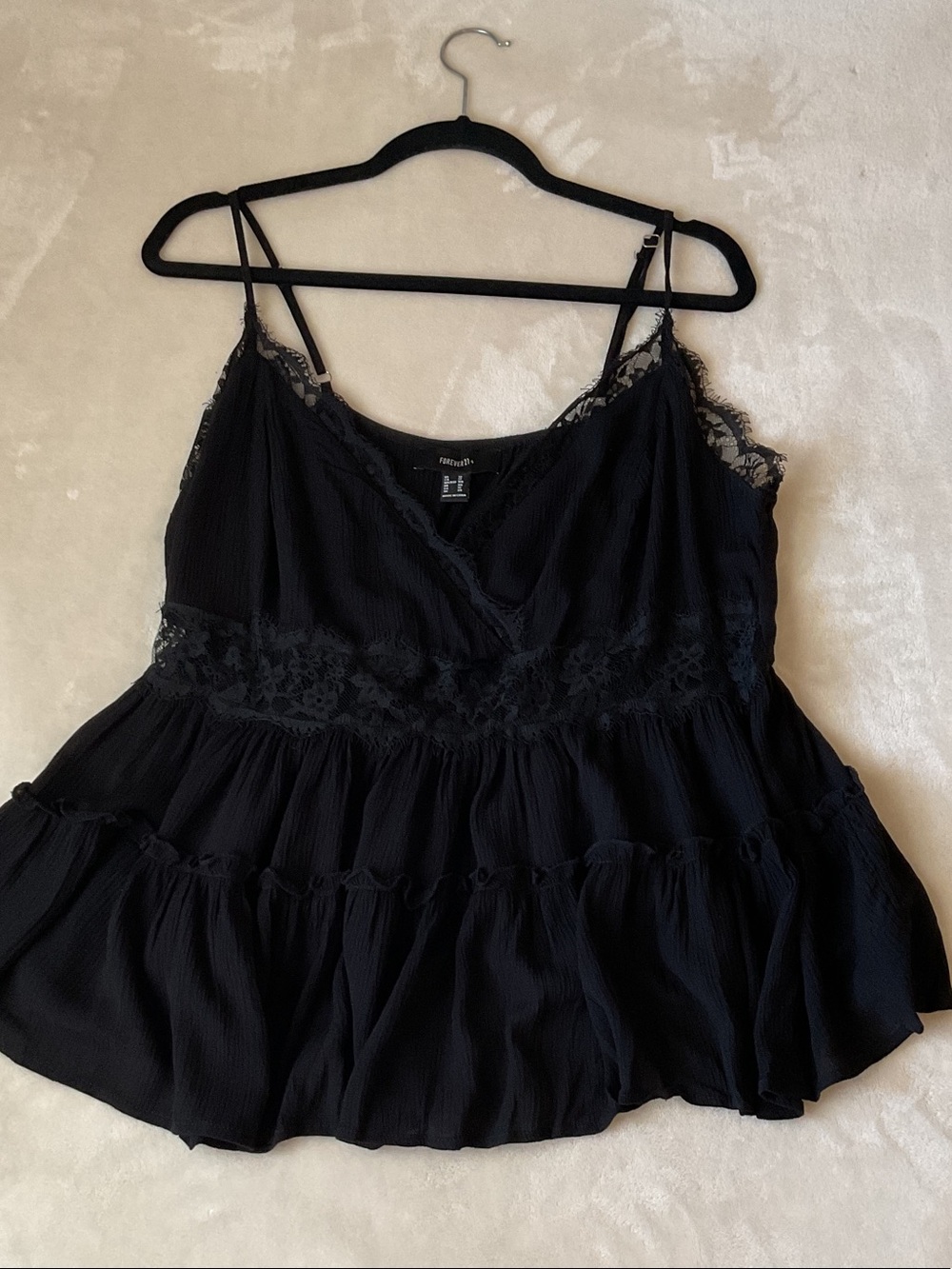 Forever 21 Black Lace-Trim Tiered Cami